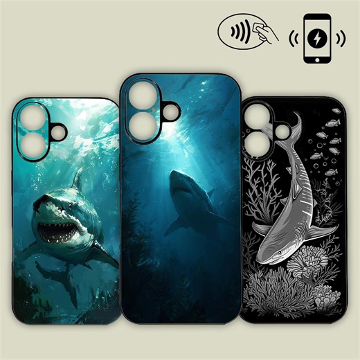 Shark Underwater Blue Dark Phone Case - Magsafe iPhone / Samsung / Motorola - Wireless Charging - Etsy