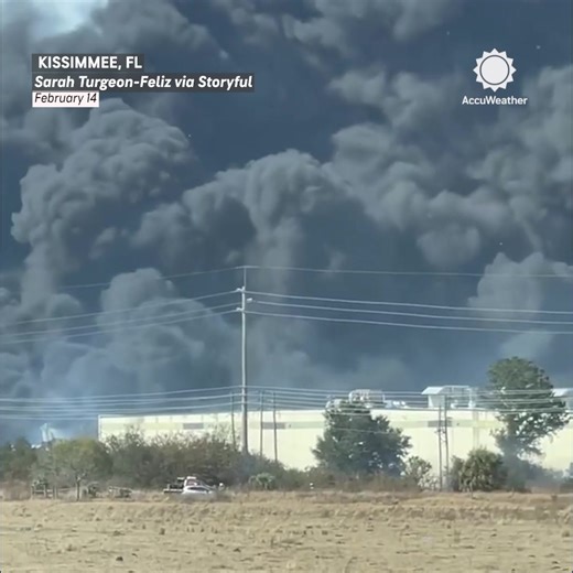 Firefighters from multiple agencies responded to a large fire at a plant nursery west of Kissimmee, Florida, after a wind-driven brushfire pushed into the industrial area and ignited the outdoor inventory. | AccuWeather