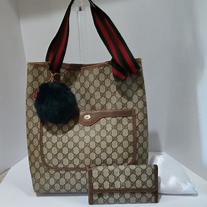 Gucci Beige and Brown Monogram Tote with Wallet