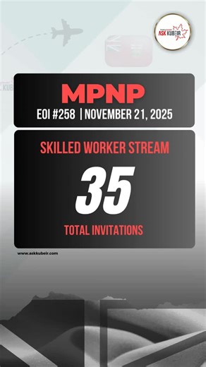 Ask Kubeir - Canadian Immigration Specialist on Instagram: "The latest Expression of Interest Draw #258 issued 35 Letters of Advice to Apply (LAAs) under the Skilled Worker Stream! 💼 This draw considered profiles submitted under the Skilled Worker in Manitoba and Skilled Worker Overseas pathways that declared being directly invited by the MPNP through a strategic recruitment initiative. 🔹 Breakdown: Employer Services: 18 Francophone Community: 8 Regional Communities: 8 Temporary Public Policy 