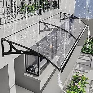 Polycarbonate Window Door Awning UPF 50+ Front Doors/Windows Overhang Awning Silent, Rain and Snow Proof, Easy to Install Can Be Used On Windows, Doors Entrances, Etc.