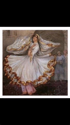 Muslin costum): soft, floating, almost weightless Expressive movement rather than anatomical precision Kathak influence shown through the flared skirt and veil, but rendered poetically, not theatrically Muted, earthy background and emotional inwardness Attendants are secondary, almost symbolicl would call this The Calcutta dancer Couldn't find much about this painting loved it So sharing with asong in | Anu Bhandari