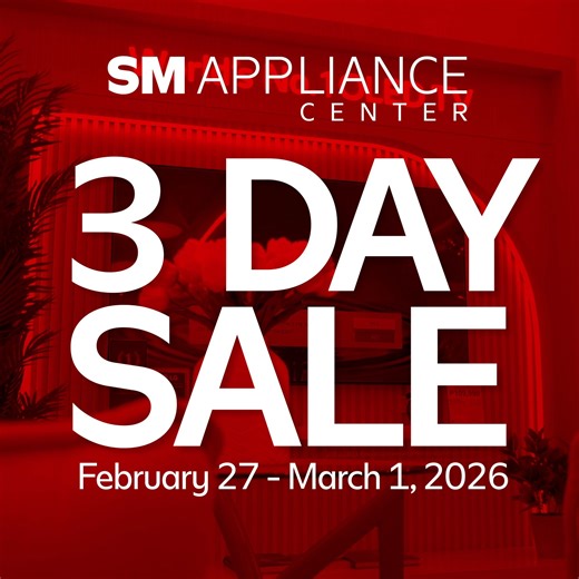 Welcome March with amazing finds at SM Appliance Center's #3DaySale! 🎉​ Get 5% OFF on select appliances when you flash your SMAC or SMAC Prestige Card at checkout. ​ Boost your savings even more when you use your BDO Credit Cards—score P1,000 OFF on a ₱30,000 single-receipt Buy Now, Pay Later purchase or ₱500 OFF on a ₱30,000 single-receipt straight purchase. ​ Make your shopping extra rewarding when you visit the following #SMApplianceCenter branches during February 27 to March 1, 2026:​ • Bac