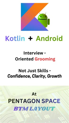 Pentagon Space on Instagram: "⚡ First-ever Kotlin Grooming Session Android with Kotlin Grooming Session in action 💥 We don’t follow trends — we set them 🚀 #pentagonspacebtm #PentagonSpace #PlacedStudent #JavaDeveloper #CareerLaunch #BTMLayout #FutureReady #MasterTheFuture #SuccessStory #PlacementSuccess #PlacedAtInfosys #SystemEngineer #JavaFullStack #FullStackDeveloper #CareerAchievement #ProudMoment #HardWorkPaysOff #DreamsToReality #java #javafullstack #python #pythonfullstack #mern #mernst