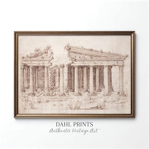 Roman Temple Architecture PRINTABLE: Antique Pen and Ink Drawing, Building Sketch Art Print, Neutral Wall Decor (digital Download) - Etsy