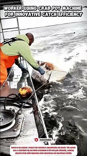 Worker Using Crab Pot Machine For Innovative Catch Efficiency
