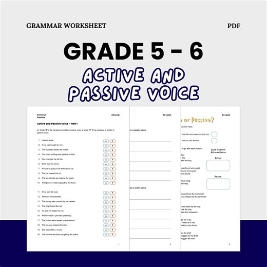 English Grade 5 Active and Passive Voice Worksheets Printable Digital Download - Etsy