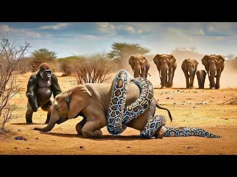 Gorilla finds a giant python attacking a baby elephant. You won’t believe what happens next!