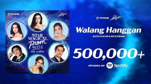 Walang hanggan ang pasasalamat namin sa inyo 🥰 Alexa Ilacad and KD Estrada's latest track, "Walang Hanggan" now has a ✨ HALF A MILLION ✨ streams on Spotify! Congrats, #KDLex! Make sure listen here 🔗 https://open.spotify.com/track/3avR1BOB7e6FnpLlCAo0XQ?si=2987c84a37654950 | ABS-CBN PR