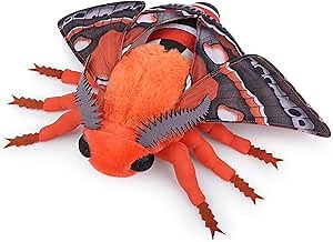Cecropia Moth Plush Toy, Lifelike Robin Moth Stuffed Animals 11in, Realistic Soft Big Moth Plushie Model Toy, Unique Plush Gift Collection for Kids, Small, Orange