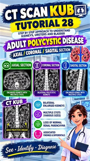 CT KUB Tutorial 28 | Adult Polycystic Kidney Disease | Axial, Coronal & Sagittal CT! MASTERING CLASS
