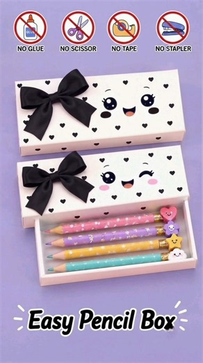 DIY Paper Pencil box / no glue paper craft / school stationery 💗kawaii #shorts #pencilbox