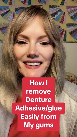 Remove Denture glue easily. #dentures #dentureconfidence #noteeth #toothless #falseteeth #faketeeth #denturewarrior #denturegang #denturejourney #denturelife #lifewithdentures #denturesatayoungage #youngwithdentures #womenwithdentures #olderlady