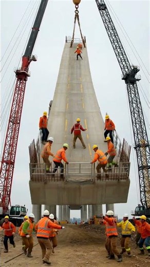 Bridge demolition dynamic footage construction workers reacting.