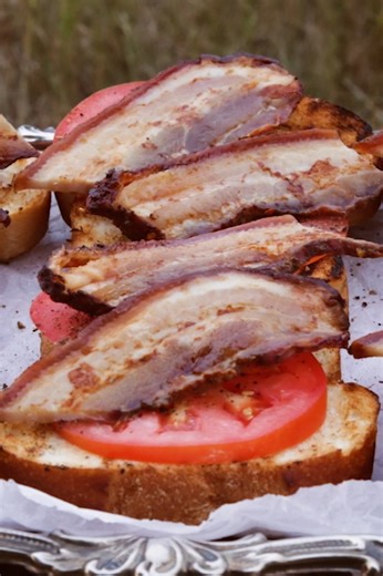 Homemade smoked bacon from pork belly