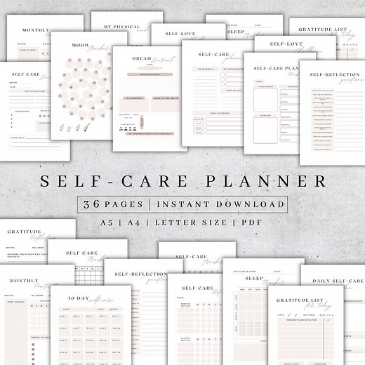 Self-care Planner Printable | Self-love Journal | Mental Health Worksheet Kit | Mindfulness Journal | Wellness Planner Bundle | Mood Tracker - Etsy