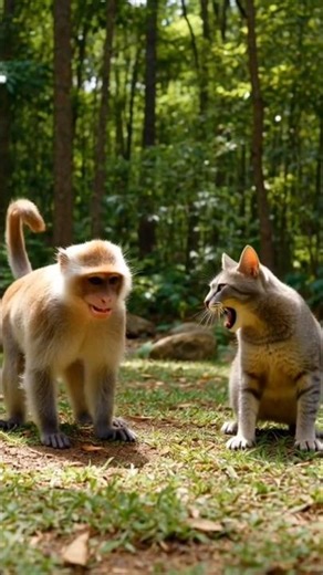 Monkey vs Cat Fight 🔥 | Who Wins? 😂 Funny Cartoon #shorts #cat #cartoon