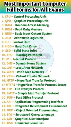 Most Important Computer Full Forms For All Exams #computer #computereducation