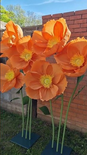 Giant crepe paper poppies 🧡 how to make giant paper flower tutorial is on my channel! #decoration
