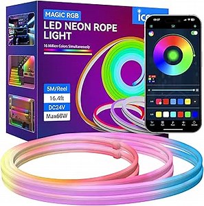 32.8FT 10M Addressable Neon Rope Light, WS2811 RGB LED Chasing Digital Strip Lights MagicRGB Waterproof Silicone Rope Music Sync DIY Design APP Control Dream Color for Gaming Room Wall Decor