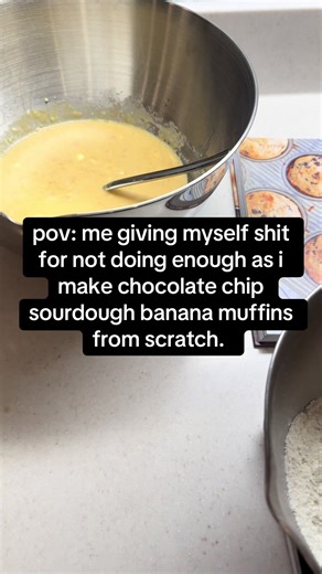 Today I made breakfast, lunch, three snacks, and dinner. I trained my in-person client. I did dishes and laundry. I walked the dog. I worked. And now I’m making chocolate chip sourdough banana muffins from scratch. Yet all I can think about is what I didn’t do. Didn’t go to the gym. Didn’t wash my hair. Didn’t eat breakfast. Didn’t spend enough time with my kids. You know what’s wild? I can write down everything I accomplished today and it’s objectively A LOT. But my brain wants to focus on the 