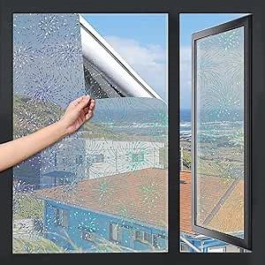 Window Privacy Film, Window Tint for Home Sun Blocking Blackout and UV Protection, One-Way Privacy Mirror Reflective Film,Explosion-Proof Premium PET Material, Fireworks Silver,29.5Inch x 13.1Feet
