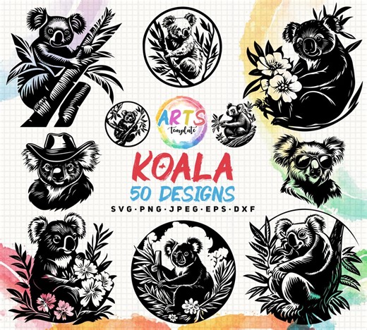 Koala Vector Art Bundle, Cowboy, Floral Designs (svg, Png, Jpg, Eps, Dxf) - Etsy