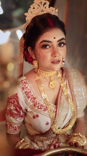 Traditional Bengali bride Makeup and hair- @makeover_by_shrabani Photography- @storiesbyroyroy Model- @aitijyaroy20 Dress- @biki_couture #bengalibride #kolkatabride | Makeover by Shrabani