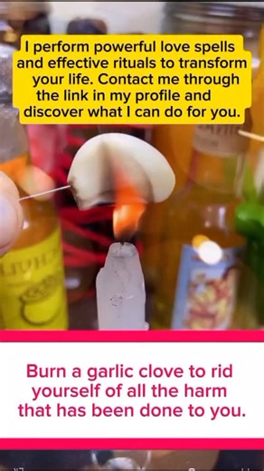 Burn a garlic clove,to rid yourself of all the harm that has been done to you,garlic is a Protection amulet,if you burn a garlic clove in your home,all the negative energy will leave your space,on the second day,you will notice your home filled with peace and harmony,take a garlic clove of your choice,and rub it in a circular motion on your left hand,while saying I absorb all negative energy from my life and home,may all good come may all evil go,luck will follow me and abundance will catch me,s