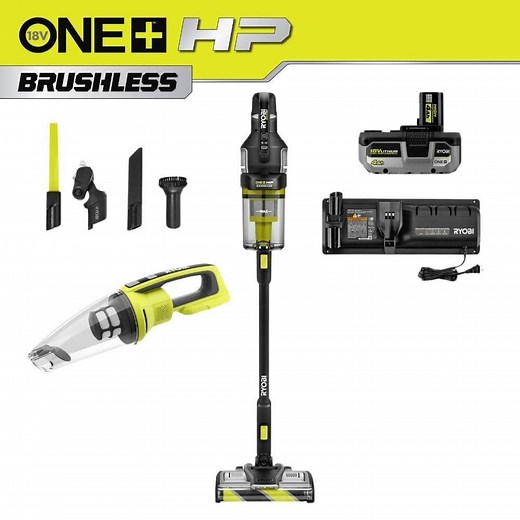 RYOBI ONE+ HP 18V Brushless Cordless Advanced WHISPER Series Stick Vacuum Kit with Hand Vacuum, 4.0 Ah Battery, and Charger PBLSV719K-PCL704B - The Home Depot