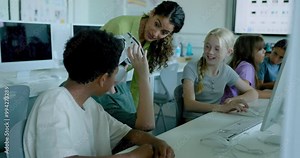 School Children in STEM Computer Classroom using Virtual Reality Headset