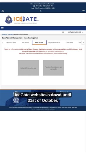 ICEGATE Portal Error | Website down till 31st October | Urgent AD Code Registration | #adcode