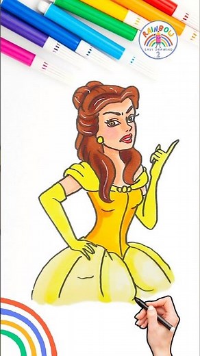 Draw Belle Simple Tutorial | Draw Princess Belle Angry 🌈👸🏽 #disney #belle #princess #short #angry