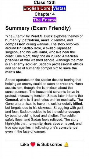 The Enemy Class 12 Explanation, One Shot Summary, English Core Vistas Chapter 4, imp short Notes