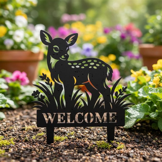 Fawn Garden Stake SVG: Baby Deer Custom Laser Cut Welcome Yard Sign DXF - Etsy