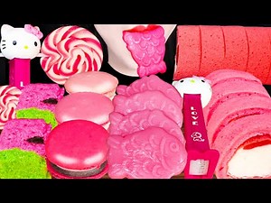 ASMR PINK DESSERTS FISH RICE CAKE 물고기떡 핑크 디저트 MUKBANG 먹방