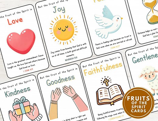 Fruits of the Spirit Cards | Christian Activity for Kids | Bible Learning Tool | Printable Scripture Cards for Coloring and Study - Etsy
