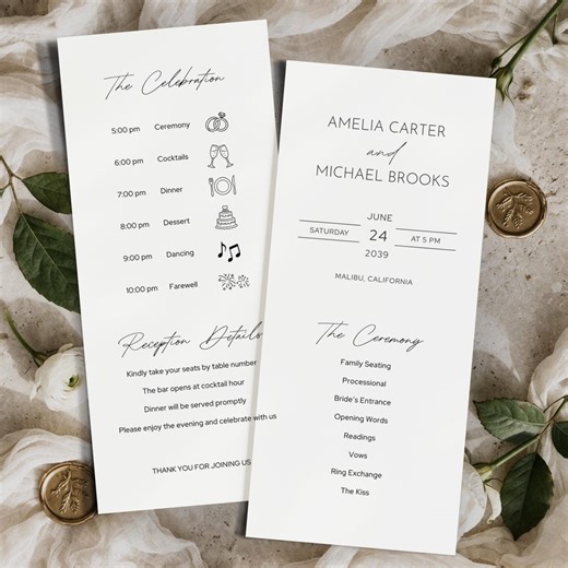 Modern Elegant Wedding Program Canva Template | Minimal DL Wedding Timeline Card | Editable DIY Ceremony Program (bd009) - Etsy