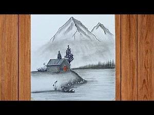 How to Draw a Peaceful Mountain Landscape | Pencil Sketch of a Cabin by the Lake