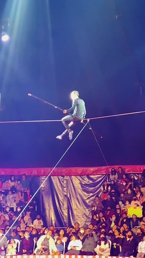 Live Tightrope Performance in Circus Arena