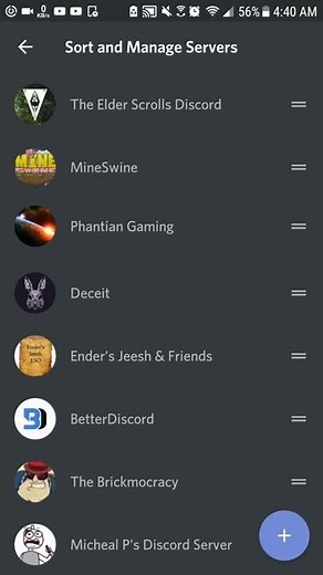 How to rearrange discord server list on mobile