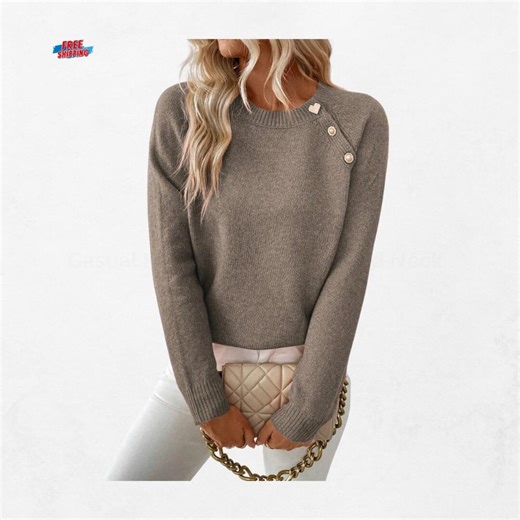 Soft Knit Diagonal Button Pullover Sweater: Round Neck Long Sleeve Top - Etsy