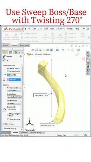 ✅How to Use Sweep Boss/Base with Twisting 270° | Solidworks Advanced Exercise