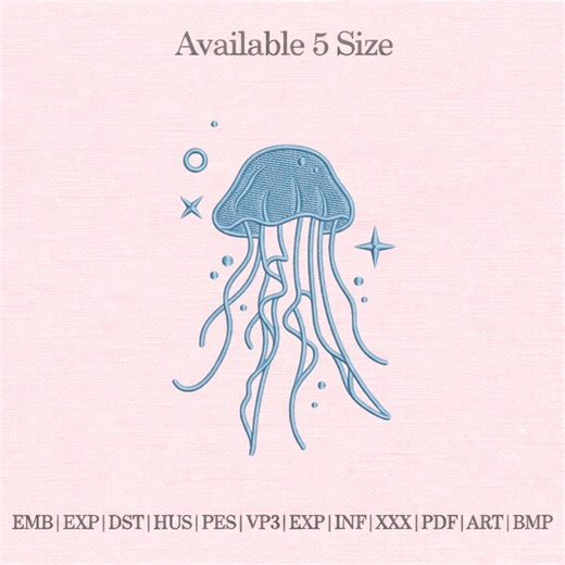 Jellyfish Embroidery Design, Ocean Embroidery File, Sea Life Machine Embroidery, Minimal Marine Design, Underwater Embroidery Pattern