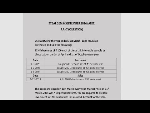 TYBAF SEM 6 Financial Accounting -VII Q.3. (A) Investment Accounting Sum