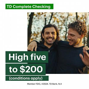 Celebrate your new account with a high five – and a $200 bonus with qualifying direct deposits. | TD
