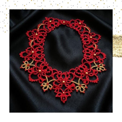Red Tatting Lace Statement Necklace – Gold Details, Couture Jewelry (designed 2024) - Etsy