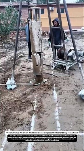 Powerful Manual Pile Driver – Traditional Ground Compaction Method for Strong Foundations!