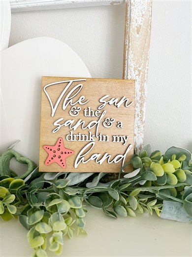 Beach Summer Tiered Tray Sign | Sun Sand Drink Starfish Decor - Etsy UK