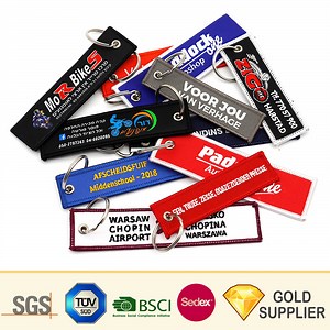 [Hot Item] Promotional Wholesale Custom Logo Embroidered Patch Keytag Holder Airplan Flight Textile Woven Fabric Polyester Lanyard Embroidery Key Luggage Tag Keychain